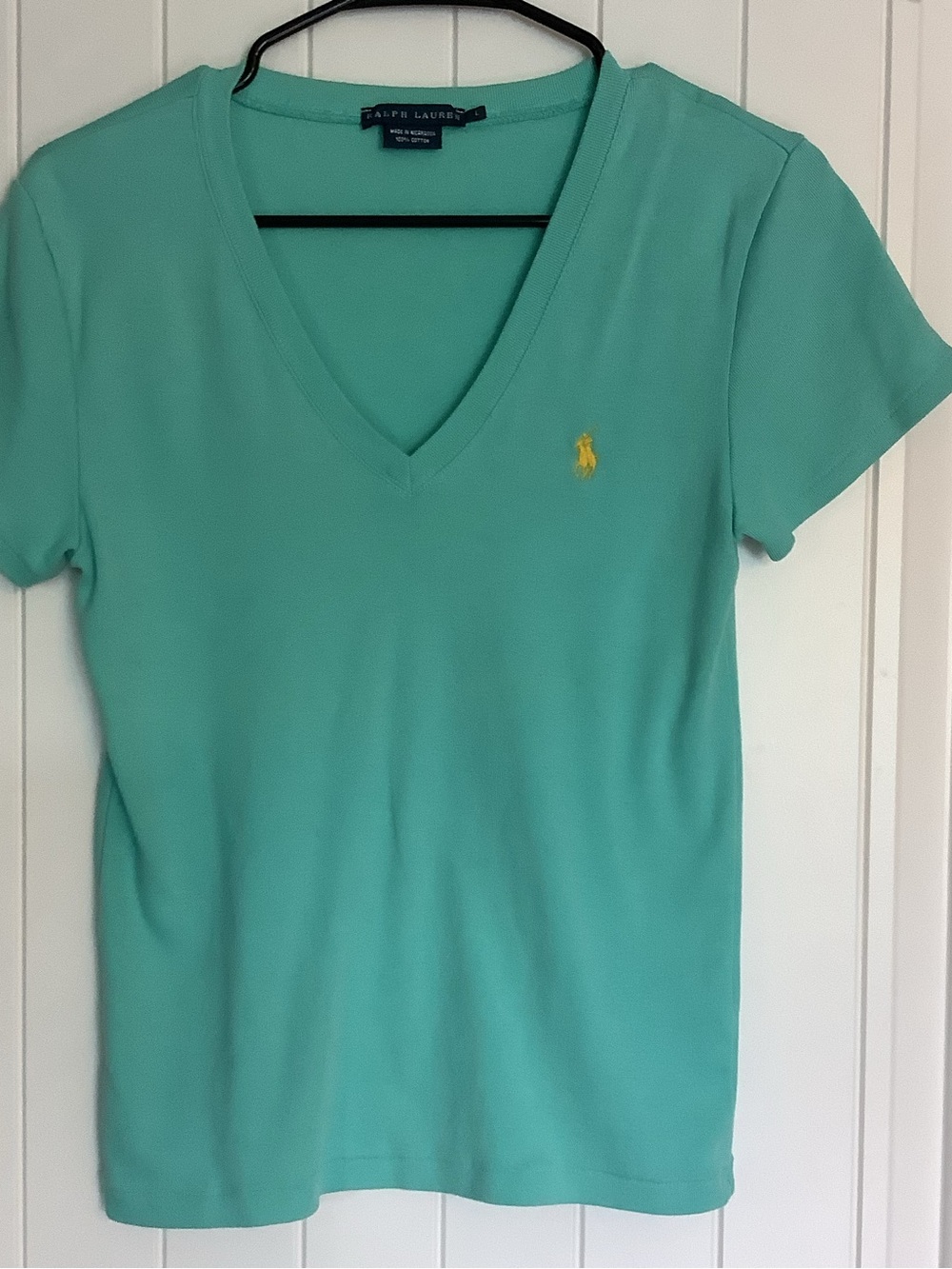 Ralph Lauren V-Neck Soft Green Polo with Yellow Pony -‎ Large